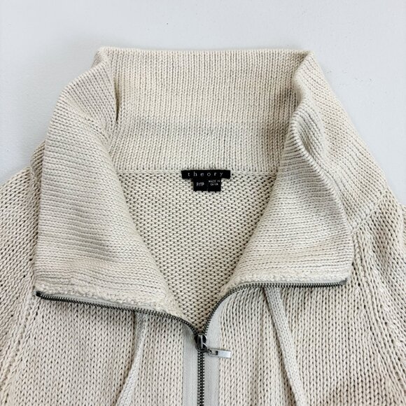 THEORY Knit Linen Blend Zip Front Sweater Cardigan Petite Cozy Beach Natural - Picture 4 of 7